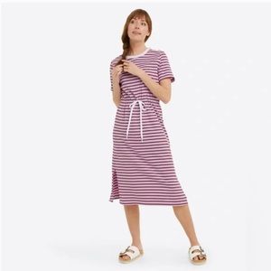 Draper James Tie Waist Midi T-Shirt Dress Dark Pink Mariner Stripe, size L